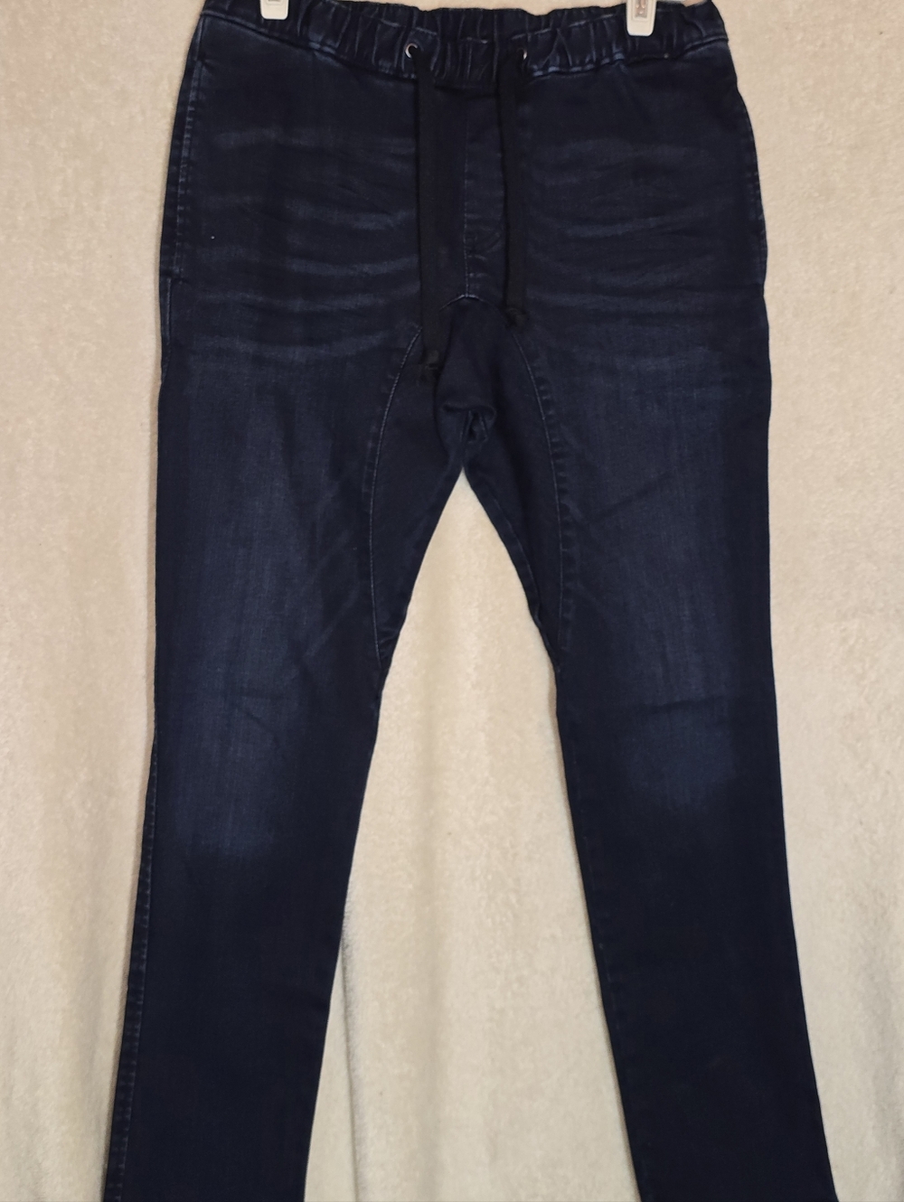 H&M Divided Dark Wash Denim Jogger Pants Elastic Waistband Drawstring Size 30